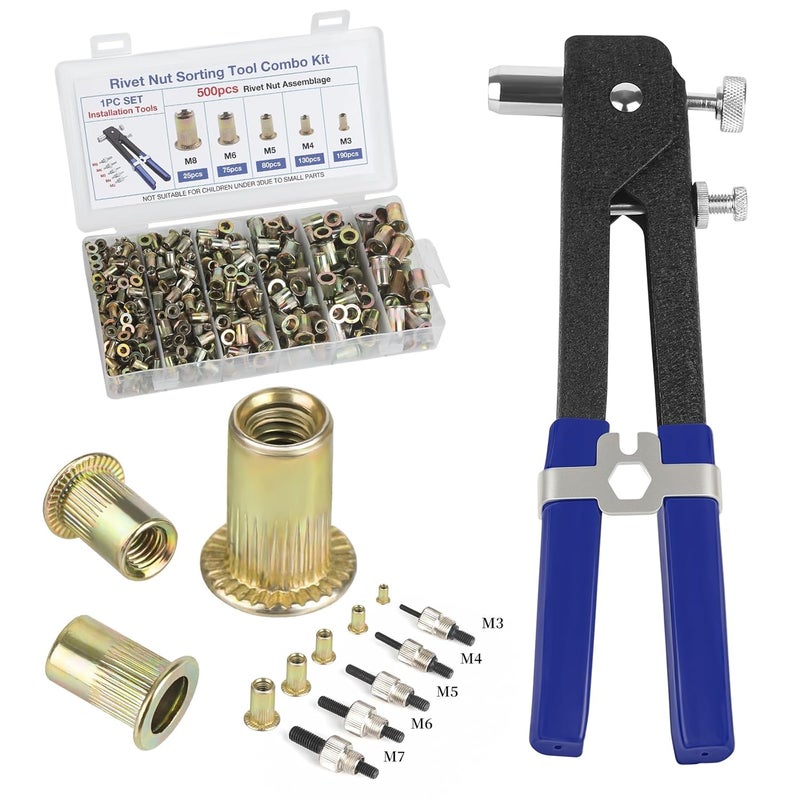 AOSHIDA Rivet nut Tool kit,rivnut Tool,500Pcs Metric Rivet Nut Combination (M3/M4/M5/M6/M8) Nutsert Tool kit，Suitable for Automotive, Marine, Decoration, Furniture, Industry, Rivet nut Set - Image 1